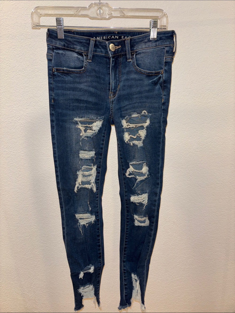 American Eagle Outfitters Dark Blue Ripped Skinny Jeans